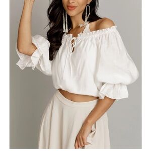 NWT Joyfolie Kerra Top In Cream Boho Blouse Off Shoulder Size L Large